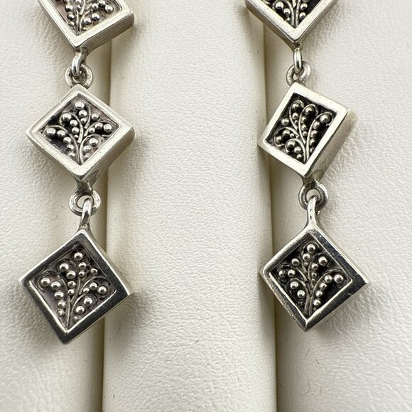 Vintage Lois Hill Earrings Sterling Silver Dangle Granulated Geometric Modernist - Picture 5 of 9